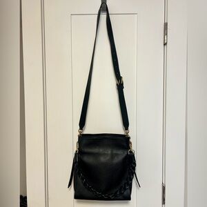 Chic Black Crossbody Bag with Braided Detail